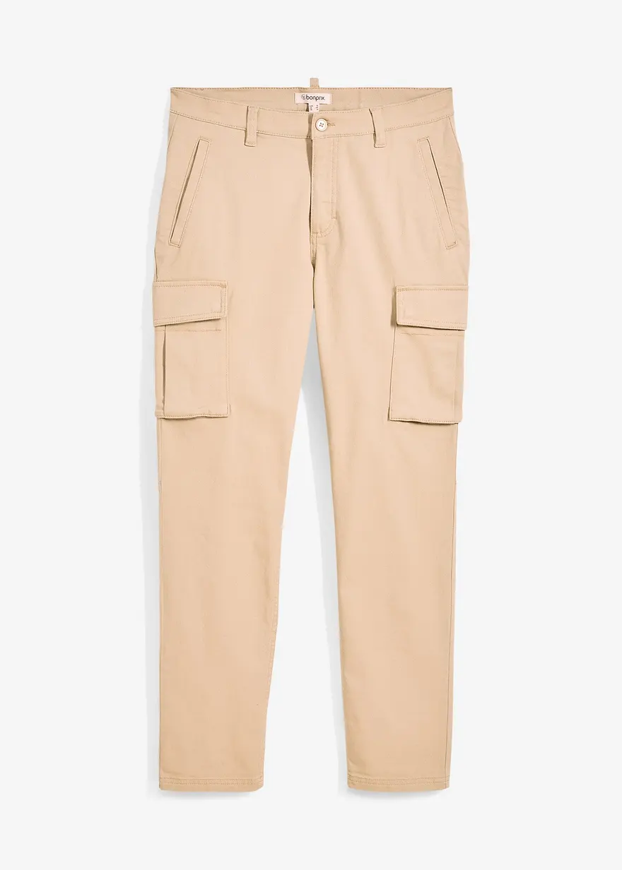 Regular Fit Cargo-Hose mit reiner Baumwolle, Straight in beige von vorne - bonprix