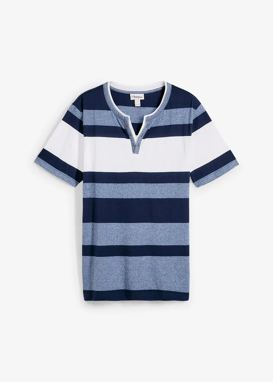 Henleyshirt, Kurzarm in blau von vorne - bonprix