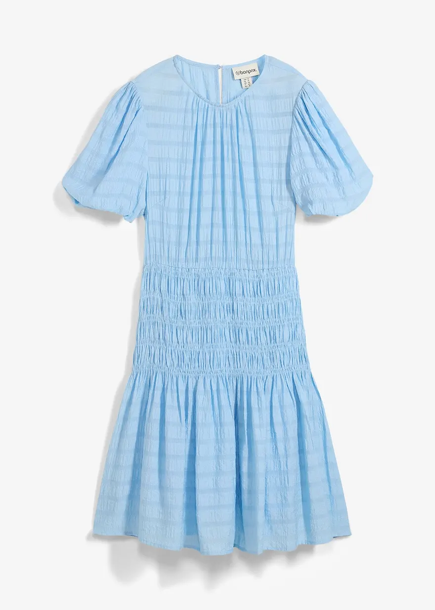 Minikleid mit Smokeinsatz in blau von vorne - bonprix