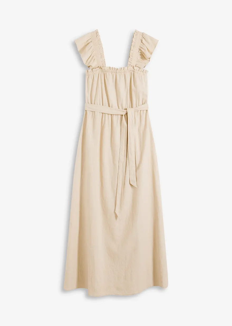 Leinen-Maxikleid in beige von vorne - bonprix