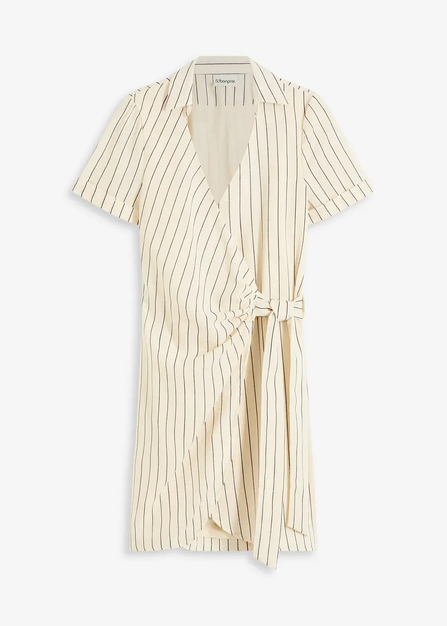 Wickelkleid in Leinen-Optik in beige von vorne - bonprix