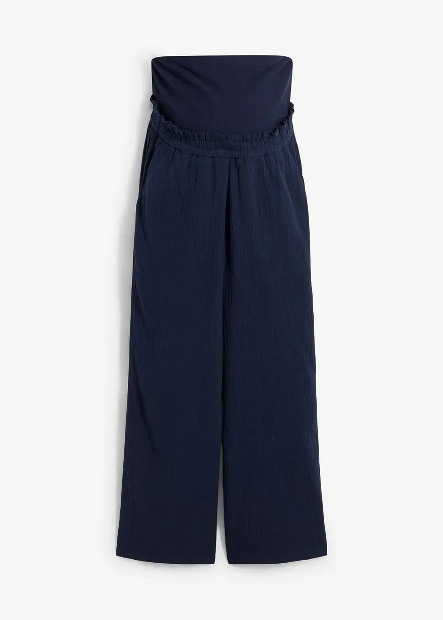 Umstandshose aus reinem Baumwoll-Musselin, Loose Fit in blau von vorne - bonprix