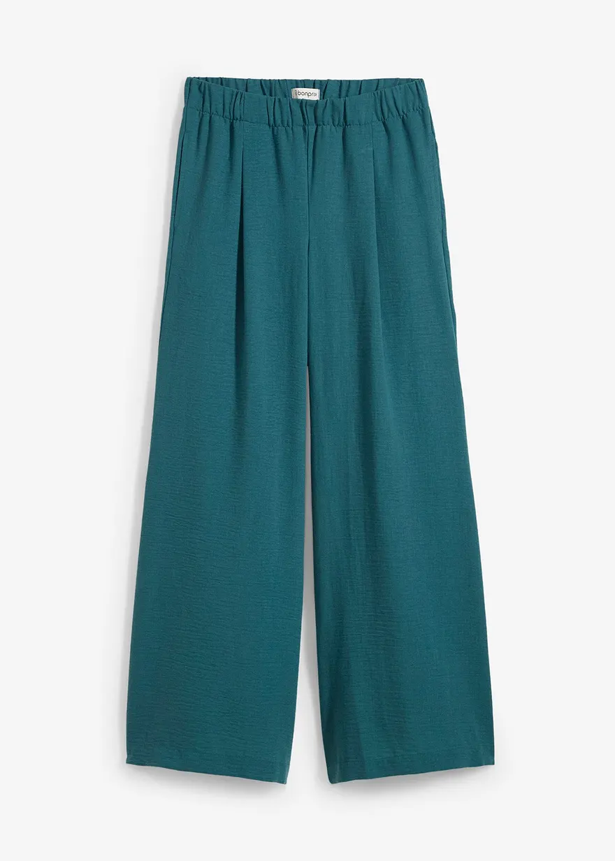 Palazzo-Hose mit Bundfalten in petrol von vorne - bonprix