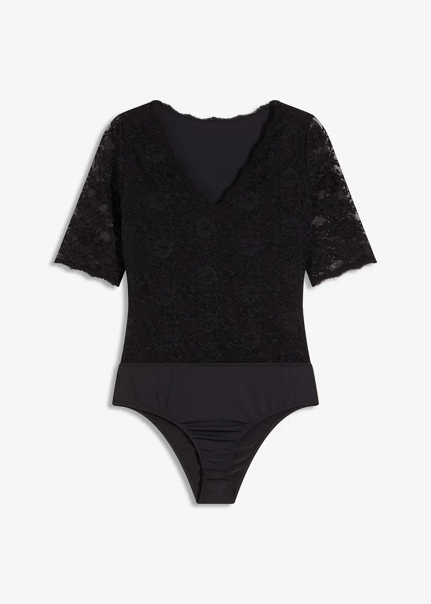 Spitzenbody in schwarz von vorne - bonprix