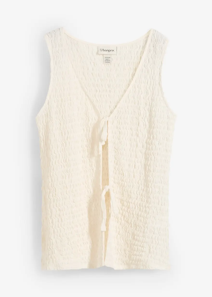 Blusentop mit Schnürung in beige von vorne - bonprix