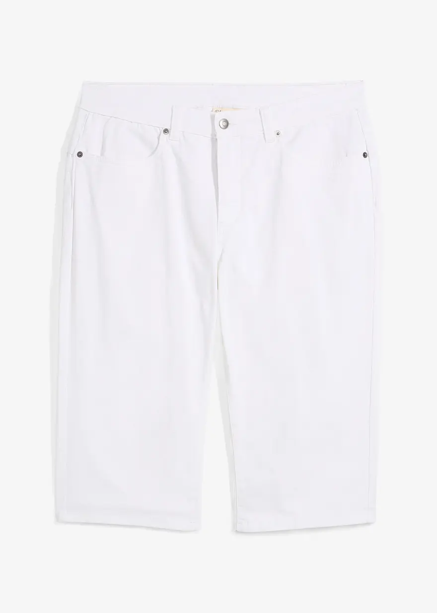 Leichte Stretch-Jeans-Long-Bermuda, Regular Fit in weiß von vorne - bonprix