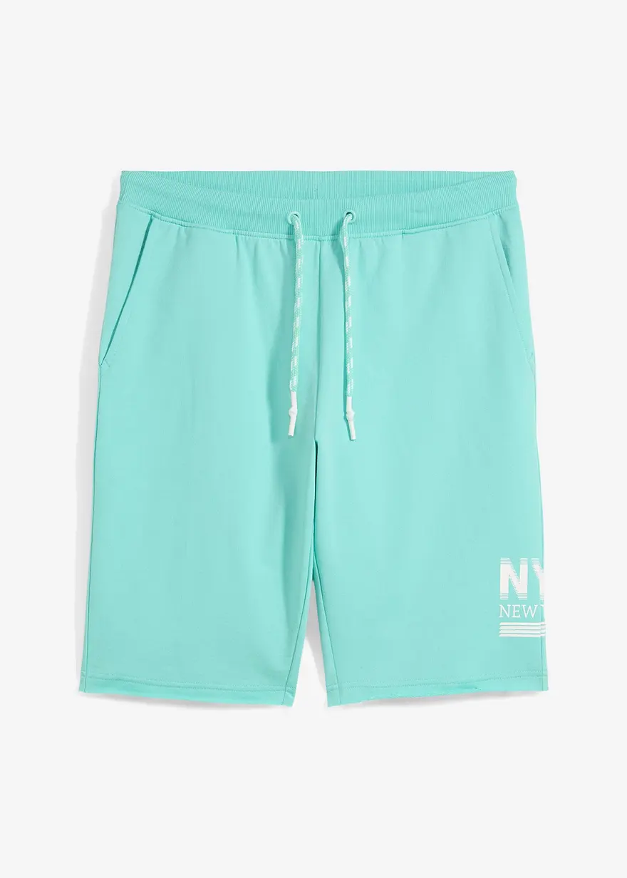 Sweat-Bermuda mit offenen Kanten in grün von vorne - bonprix