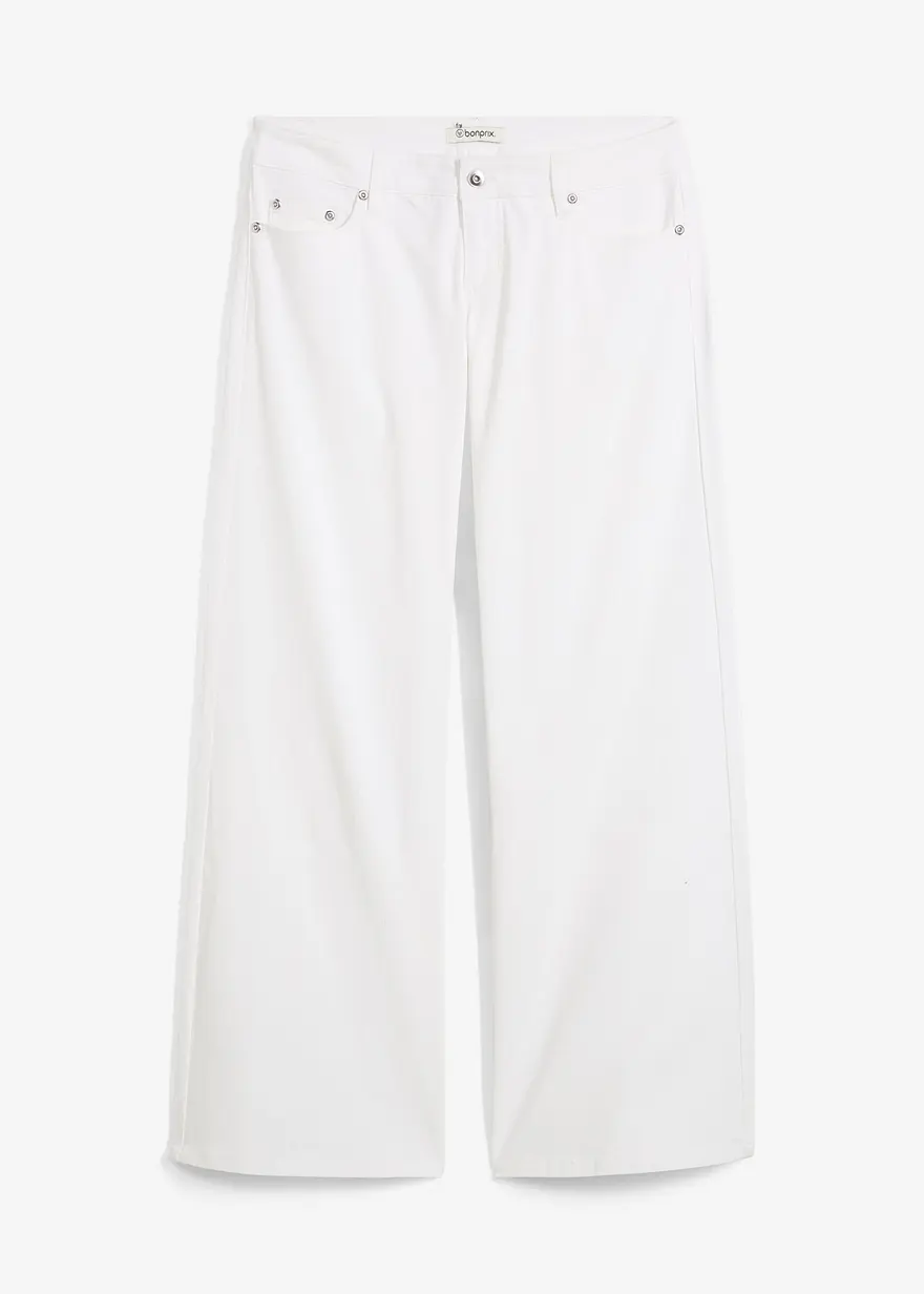 Wide-Leg-Jeans, Low Waist in weiß von vorne - bonprix