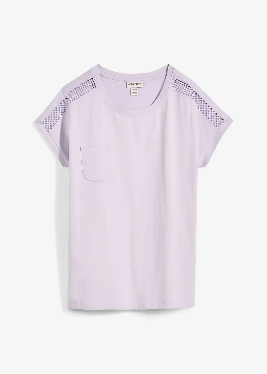 Lockeres Shirt mit Spitze in lila von vorne - bonprix