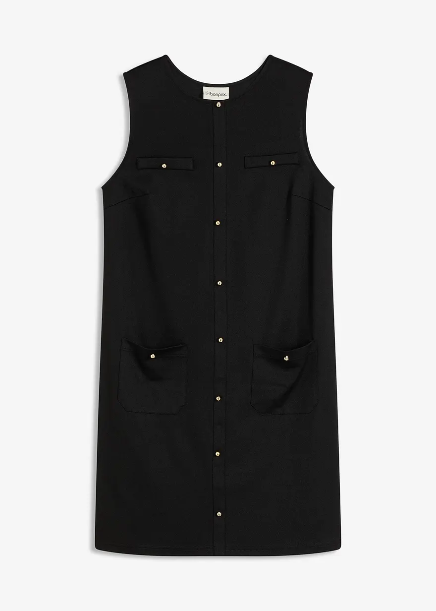 Kleid mit dekorativen Knöpfen in schwarz von vorne - bonprix