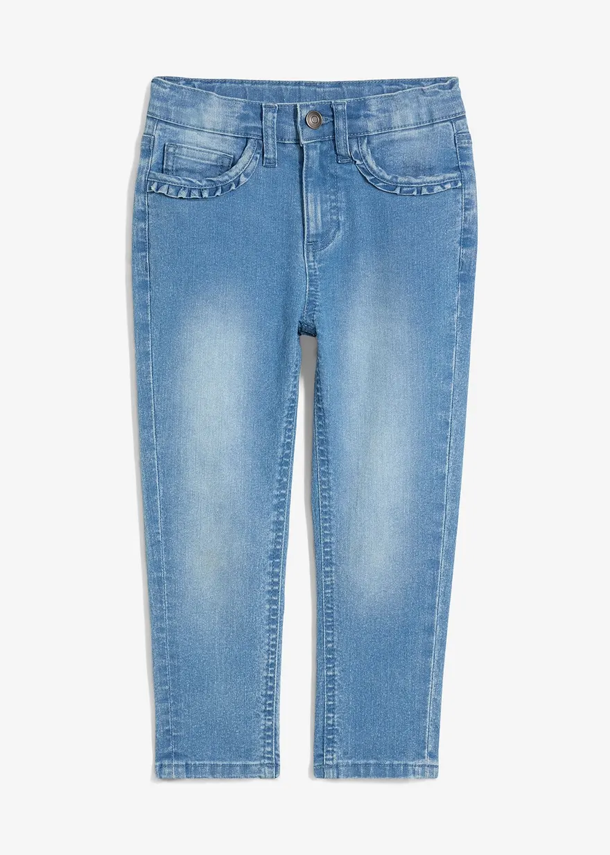 Stretch-Jeans Mid Waist, Tapered in blau von vorne - bonprix