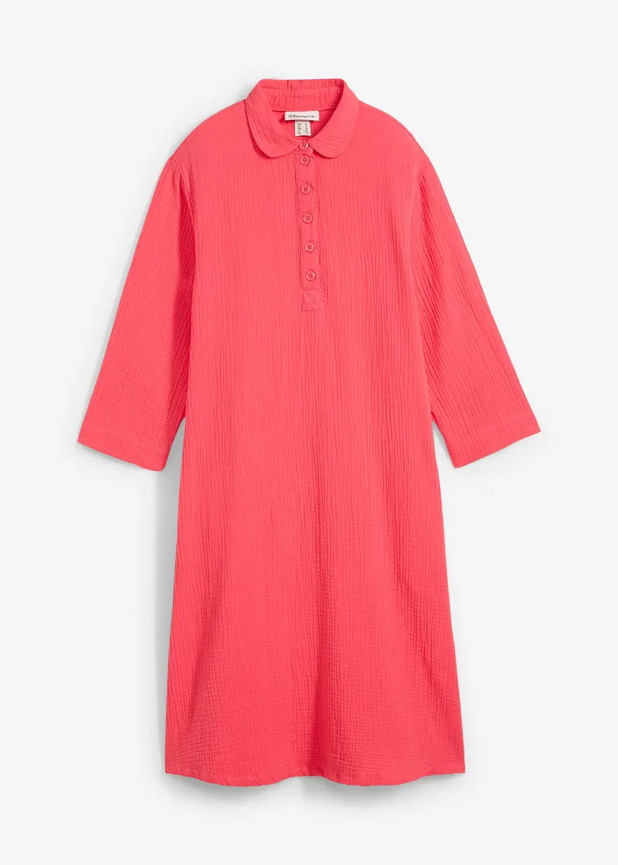 Hemdblusenkleid aus Musselin in pink von vorne - bonprix