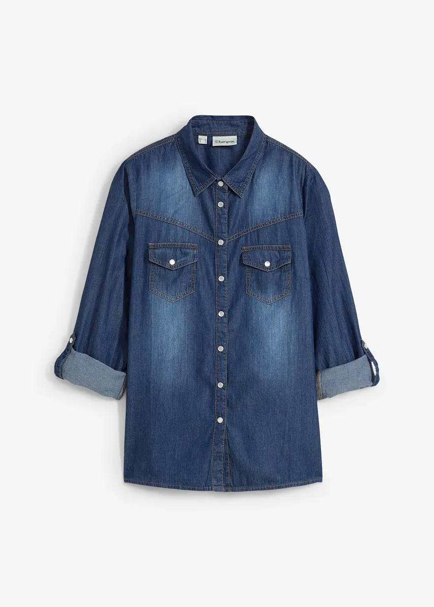 Jeanshemd in blau von vorne - bonprix