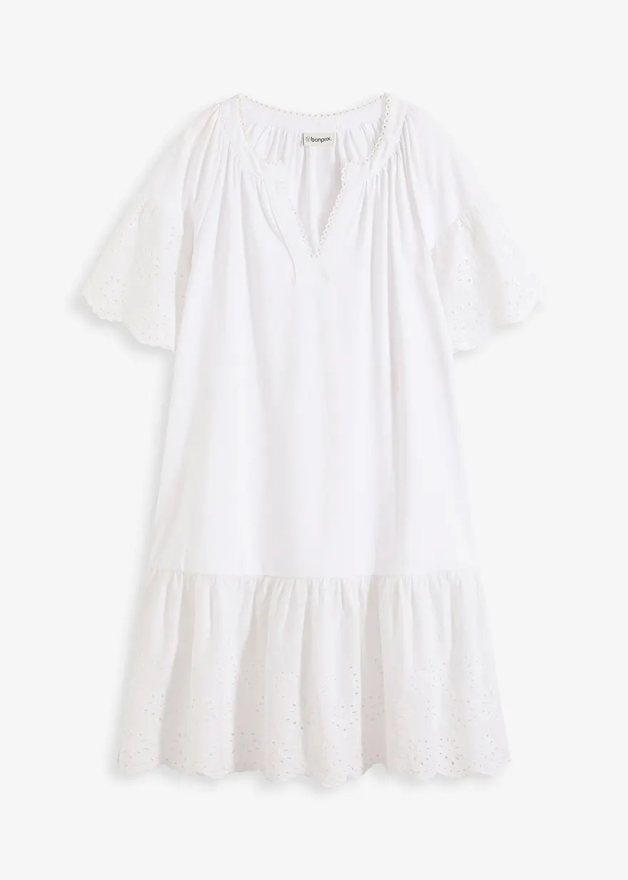 Tunika-Kleid aus reiner Bio-Baumwolle in weiß von vorne - bonprix