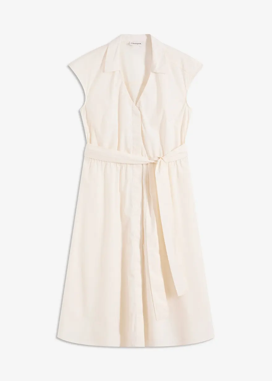 Blusenkleid mit Bindegürtel in weiß von vorne - bonprix