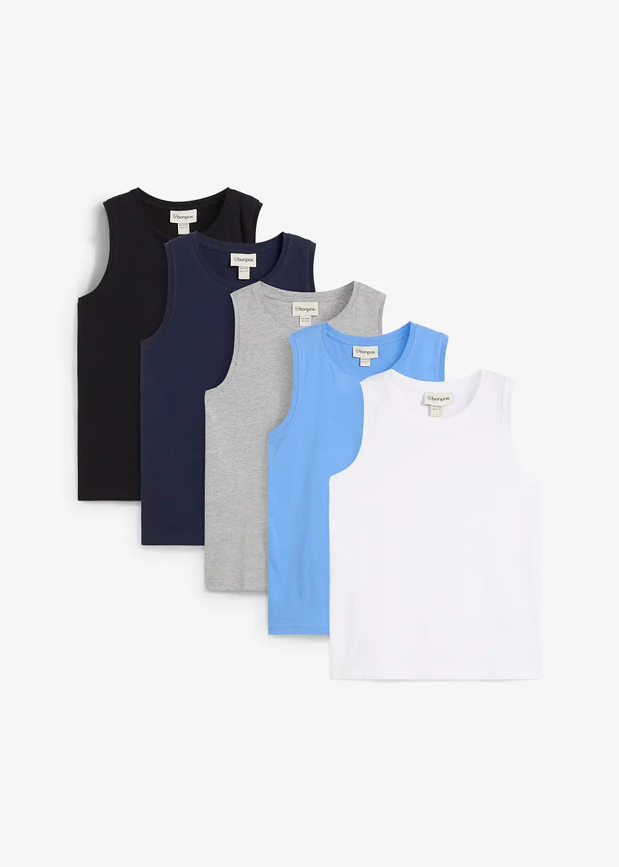 Tanktop (5er Pack) mit Bio Baumwolle in blau von vorne - bonprix