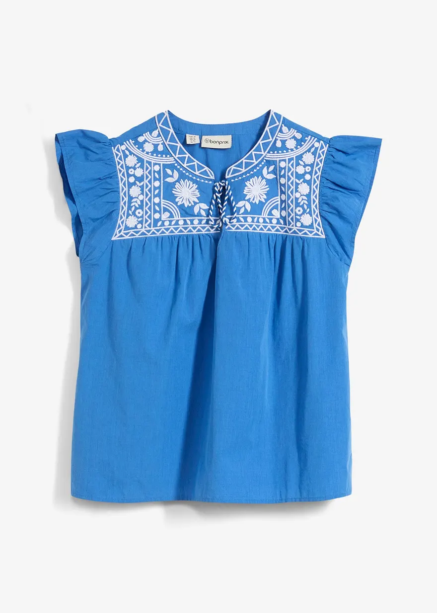 Tunika mit Seidenanteil und Stickerei in blau von vorne - bonprix