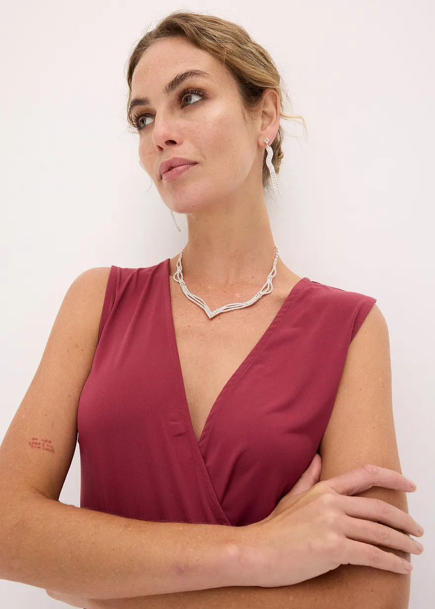 Kette + Ohrstecker (3-tlg. Schmuckset) in silber von vorne - bonprix