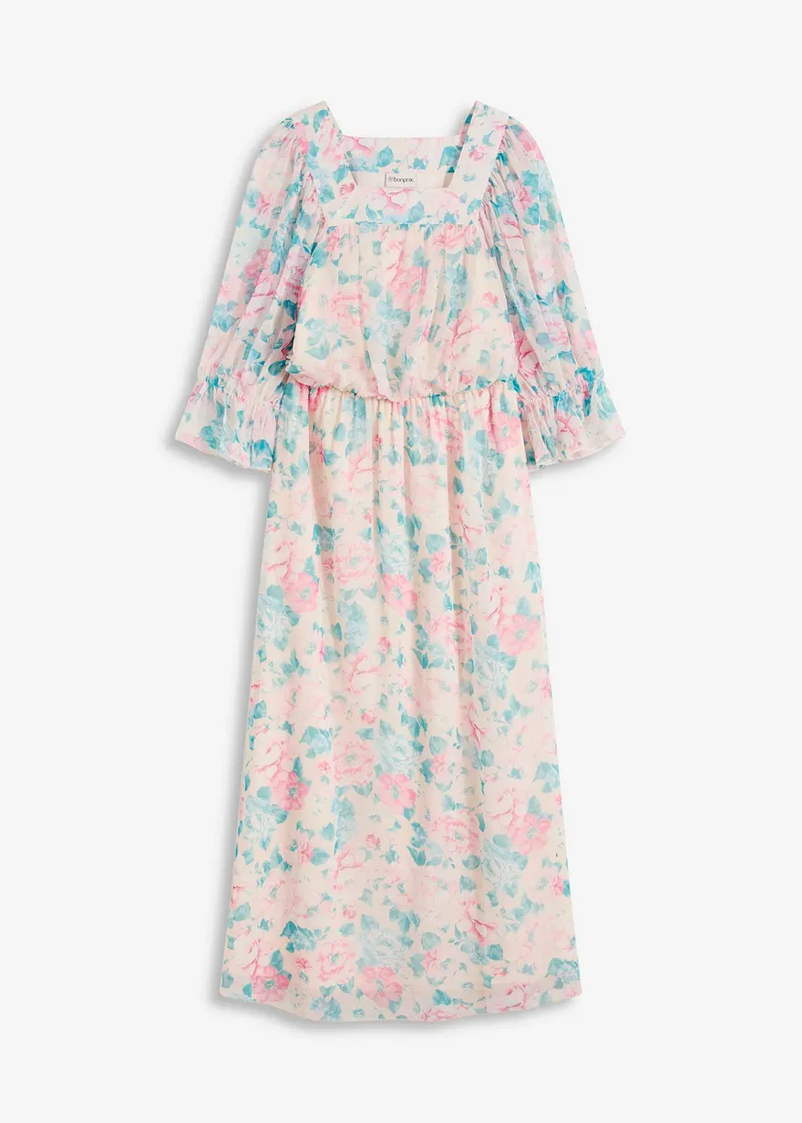 Chiffon-Maxikleid in beige von vorne - bonprix