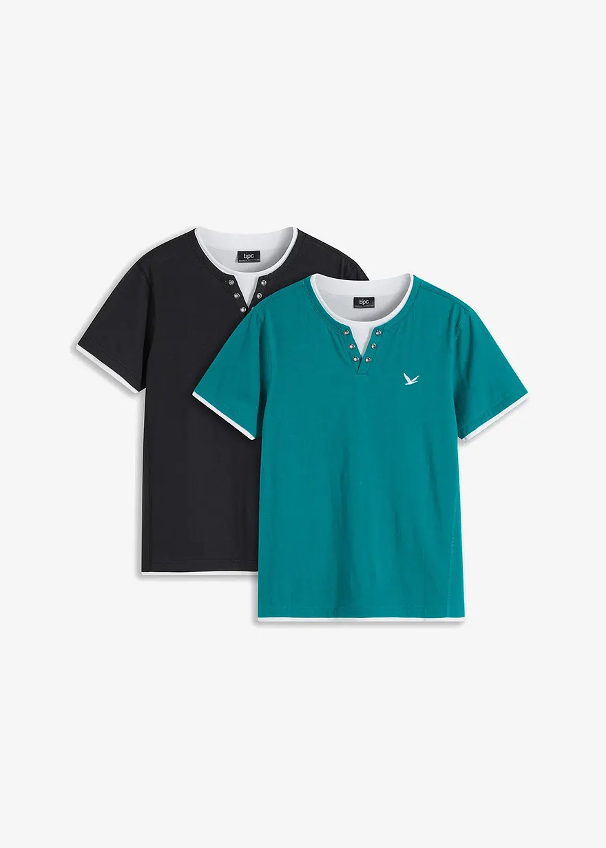2 in 1 Shirt, Kurzarm (2er Pack) in petrol von vorne - bonprix
