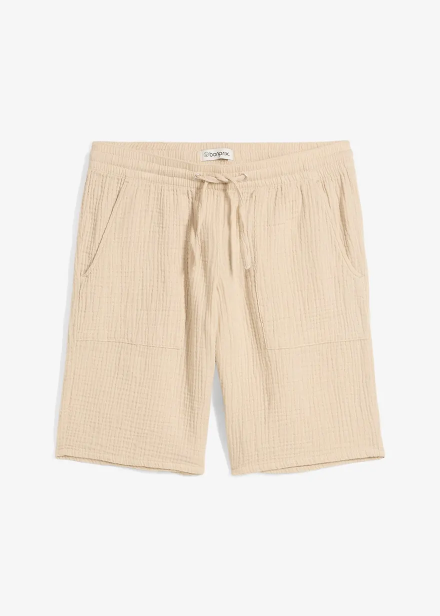 Schlupf-Bermuda aus Musselin in beige von vorne - bonprix