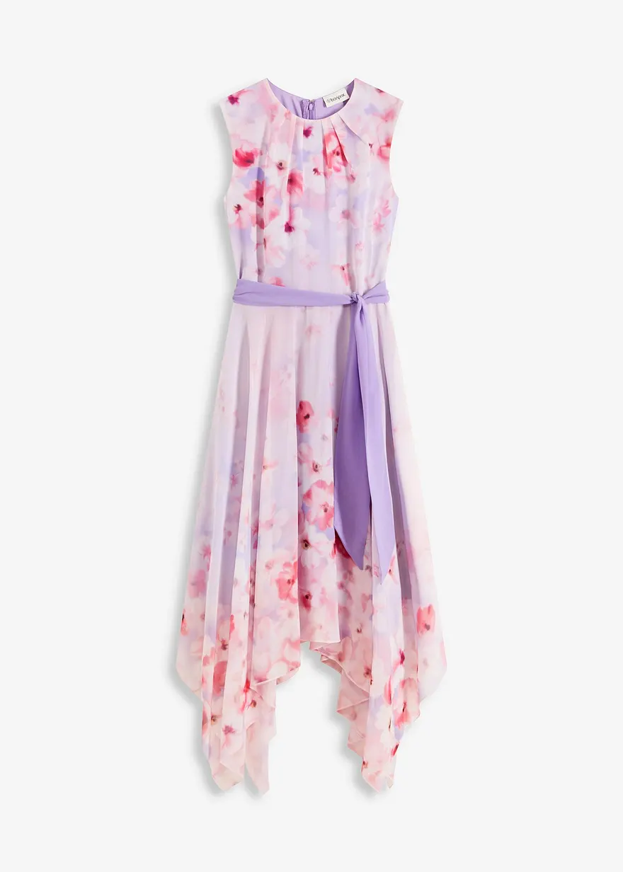 Chiffonkleid mit Zipfelsaum und Bindeband in lila von vorne - bonprix