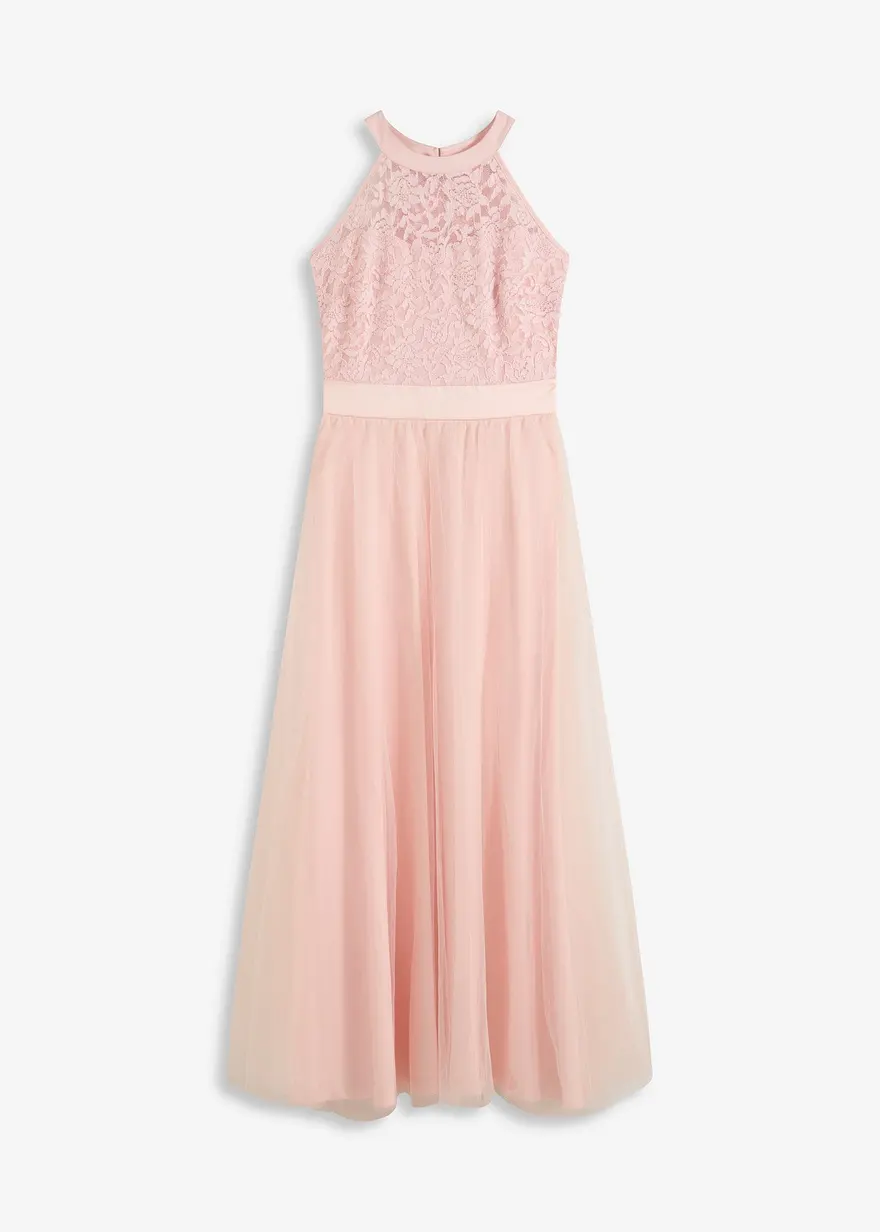 Maxikleid mit Spitze und Tüll-Rock in rosa von vorne - bonprix