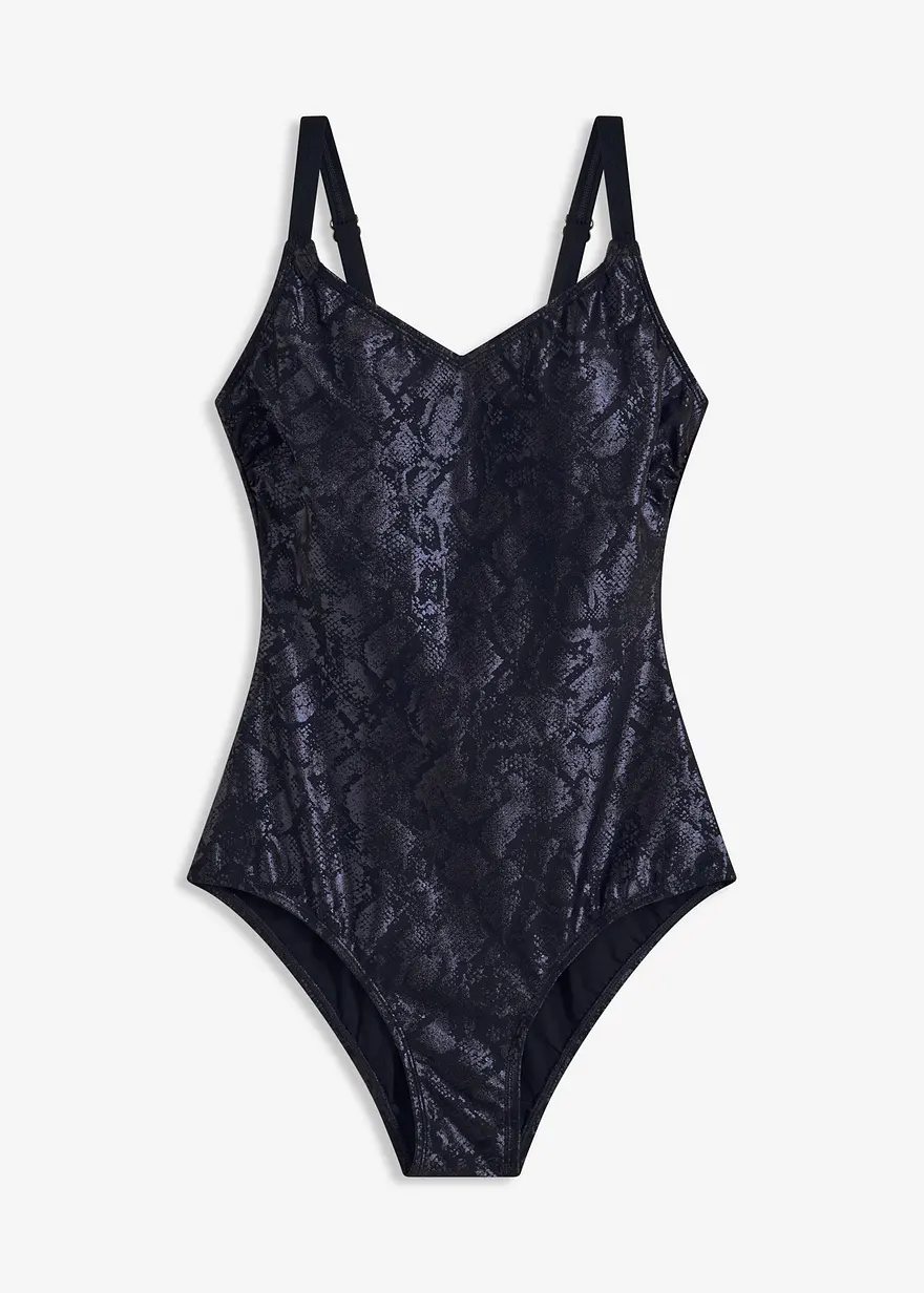 Glitzernder Badeanzug in blau von vorne - bonprix