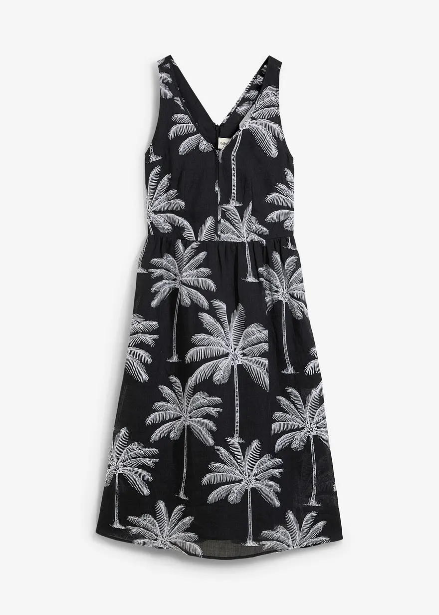 Midikleid aus Ramie-Qualität in schwarz von vorne - bonprix