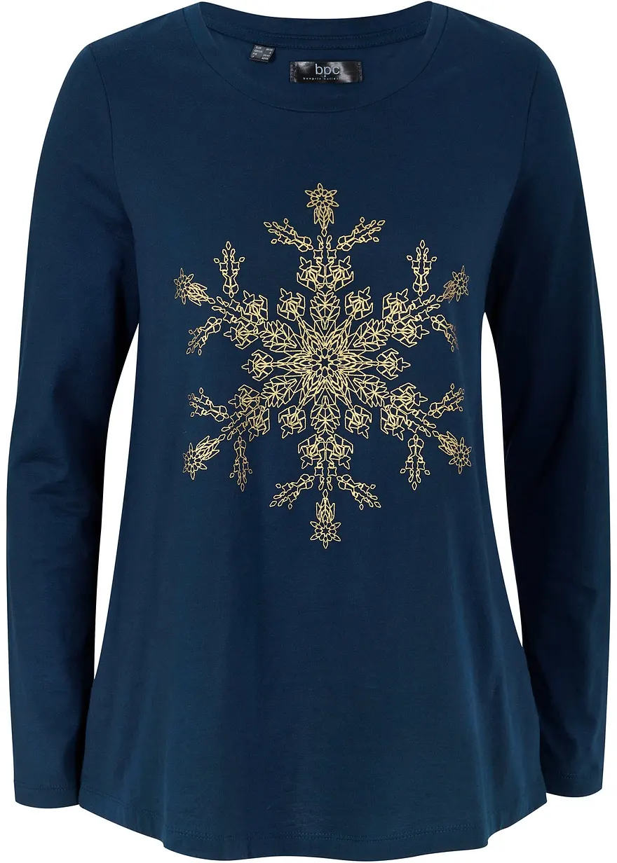 Langarmshirt aus reiner Baumwolle in blau von vorne - bonprix