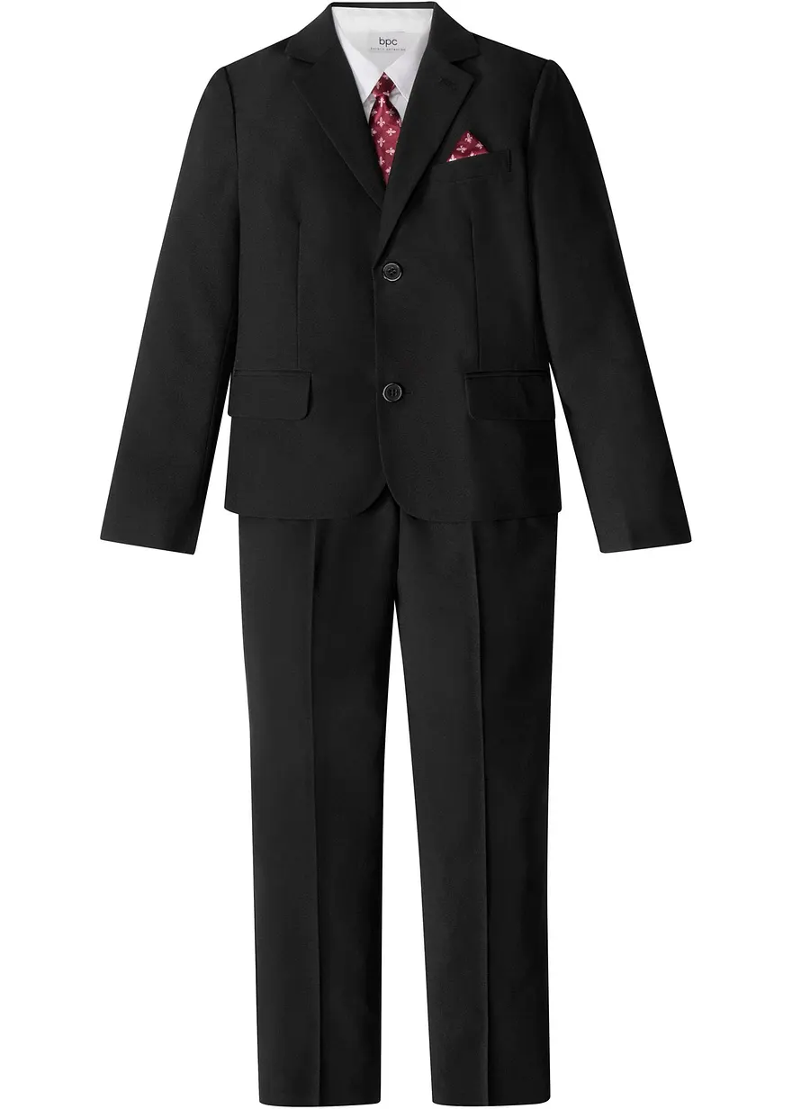 Anzug + Hemd + Krawatte (4-tlg. Set) in schwarz von vorne - bonprix
