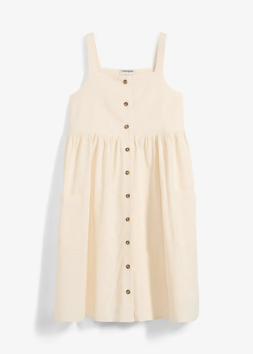 Trägerkleid aus kühlendem Leinen-Mix in beige von vorne - bonprix