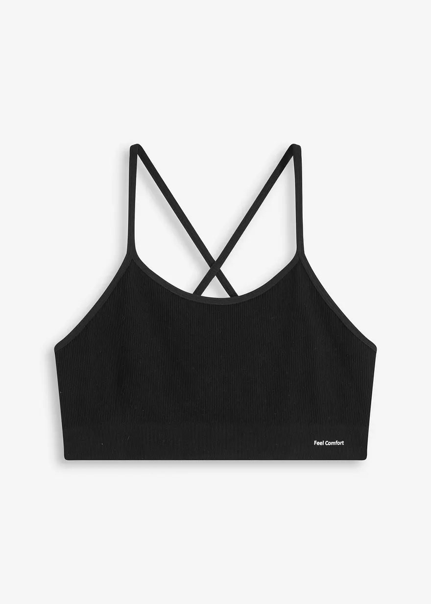 Feel Comfort Seamless  Racerback Bustier in schwarz von vorne - bonprix