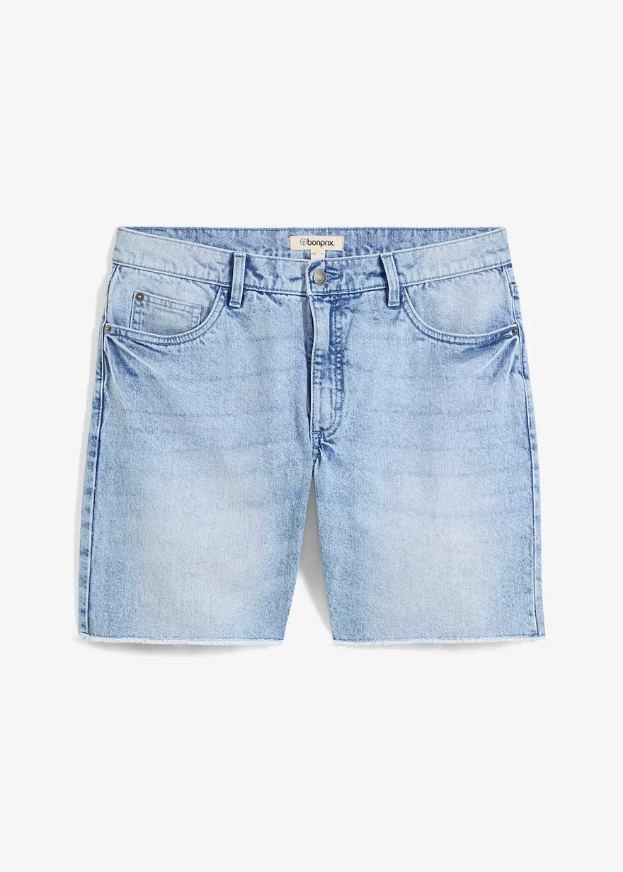 Stretch-Jeans-Shorts mit offenen Saumkanten, Relaxed Fit in blau von vorne - bonprix