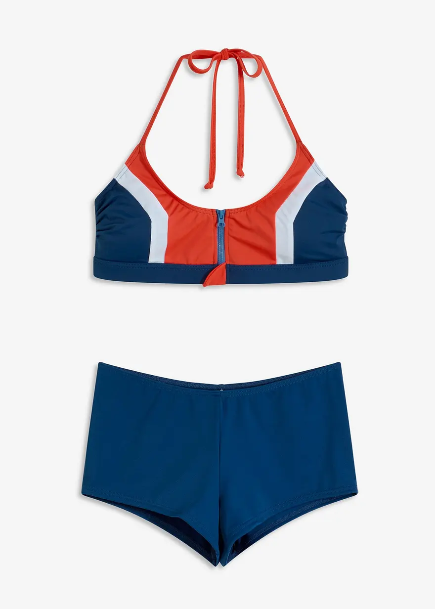 Neckholder-Bikini (2-tlg.Set) mit Reißverschluss in blau von vorne - bonprix