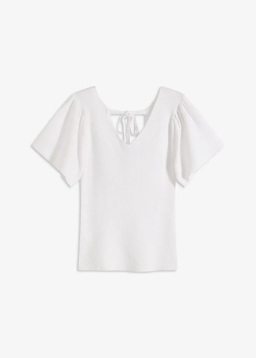 Ripp-Pullover mit kurzen Flügelärmeln in weiß von vorne - bonprix
