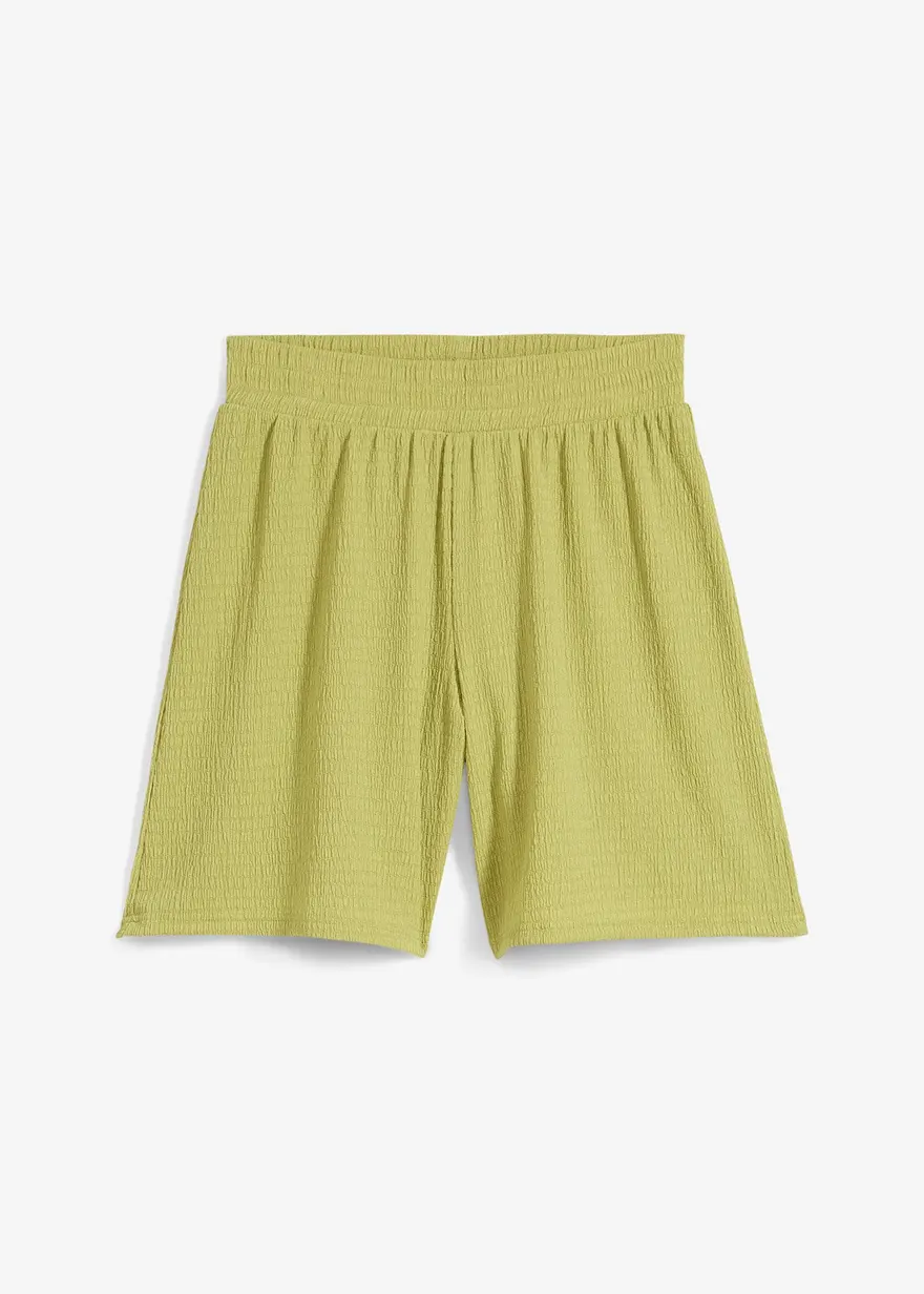 Schlupf-Shorts aus Borkencrepe in grün von vorne - bonprix