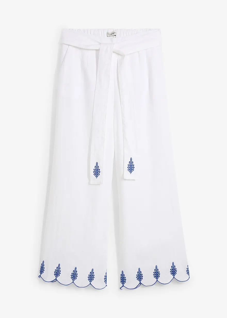 Leinen-Culotte mit Gürtel (2 tlg. Set) in weiß von vorne - bonprix