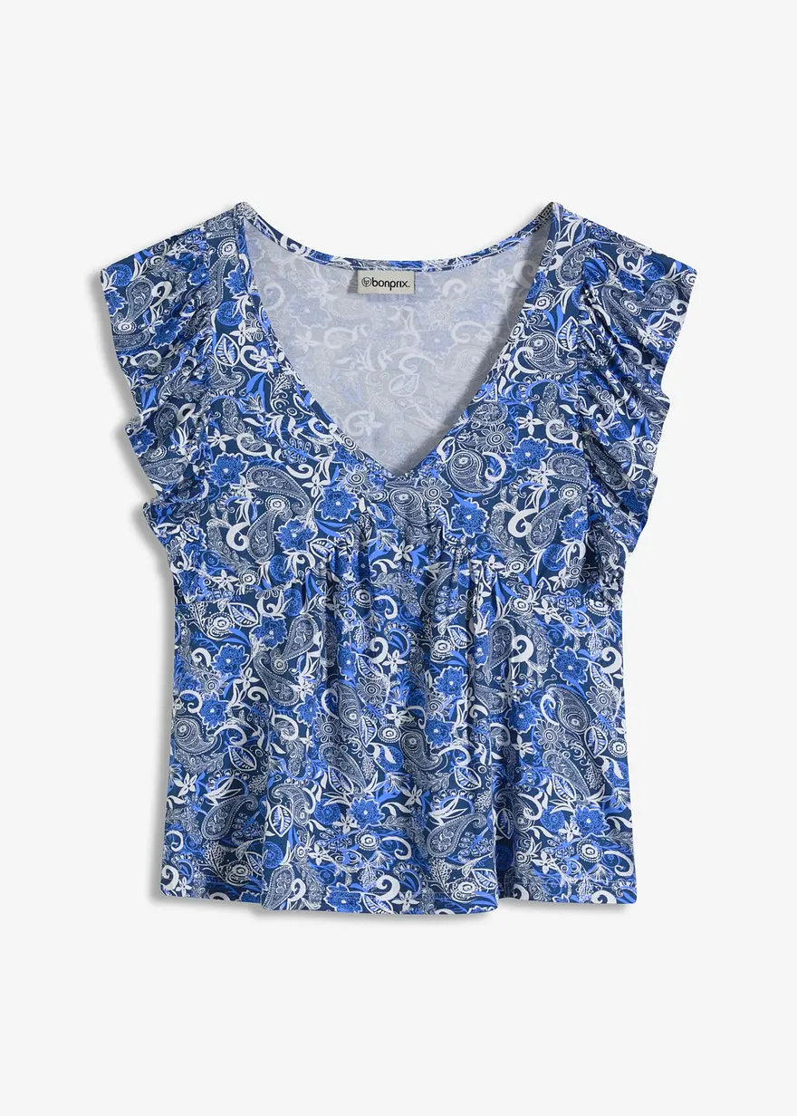 Top mit Volant in blau von vorne - bonprix