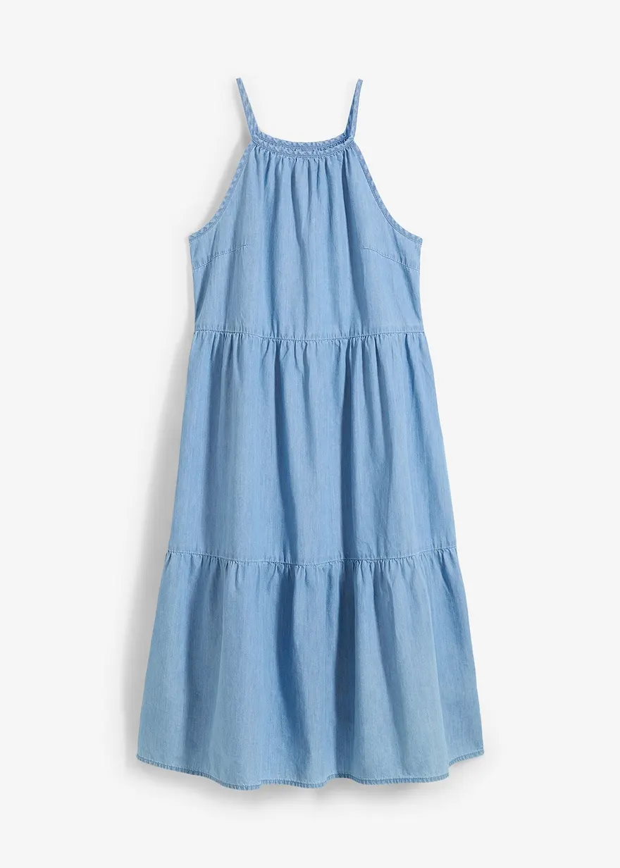 Jeanskleid aus fließender Baumwolle in blau von vorne - bonprix