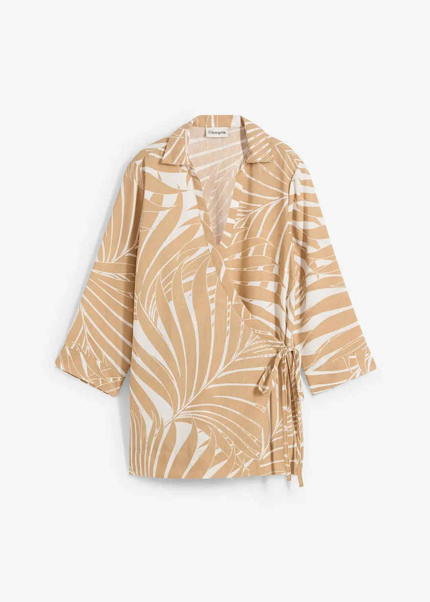 Kimono-Bluse in Leinenoptik in weiß von vorne - bonprix