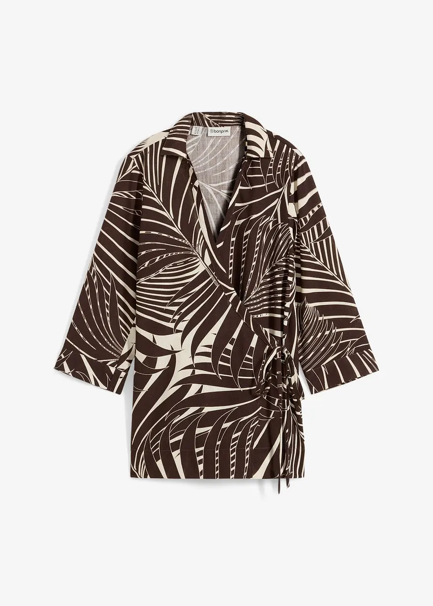 Kimono-Bluse in Leinenoptik in beige von vorne - bonprix