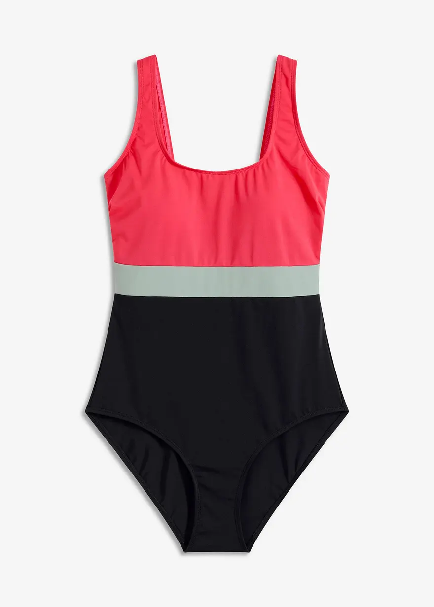 Schnelltrocknender Badeanzug mit Colorblocking in pink von vorne - bonprix