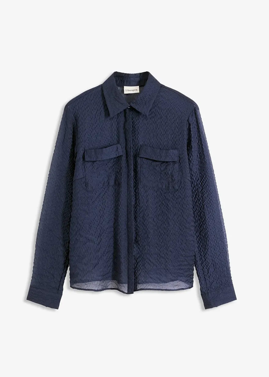 transparente Bluse mit Struktur in blau von vorne - bonprix