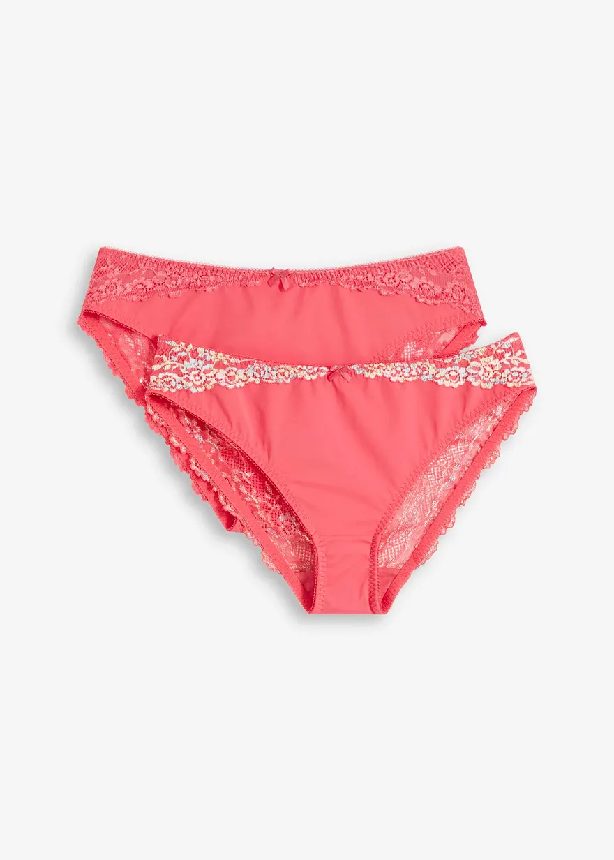Slip mit filigraner Spitze (2er Pack) in pink von vorne - bonprix