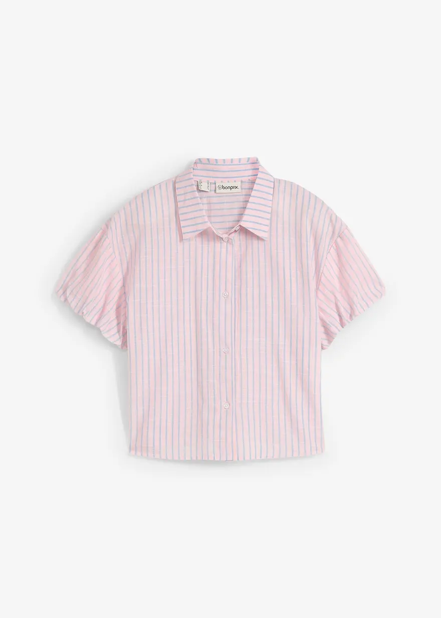 Kurzarmbluse aus reiner Baumwolle in rosa von vorne - bonprix
