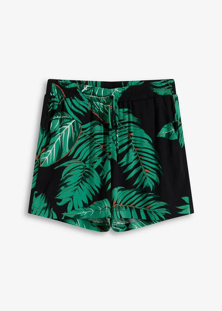 bedruckte Shorts aus fließender Viskose in schwarz von vorne - bonprix
