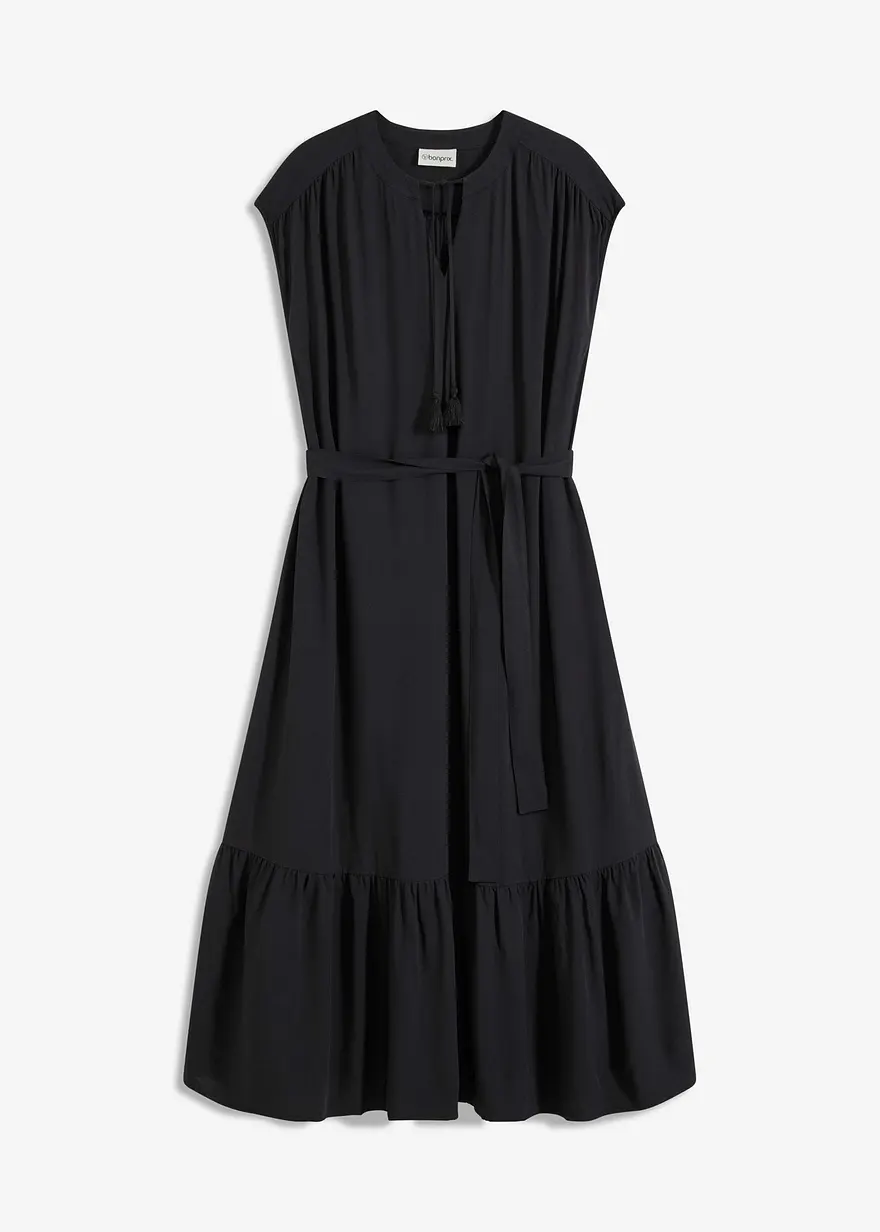 Fluides Hemdblusenkleid in schwarz von vorne - bonprix