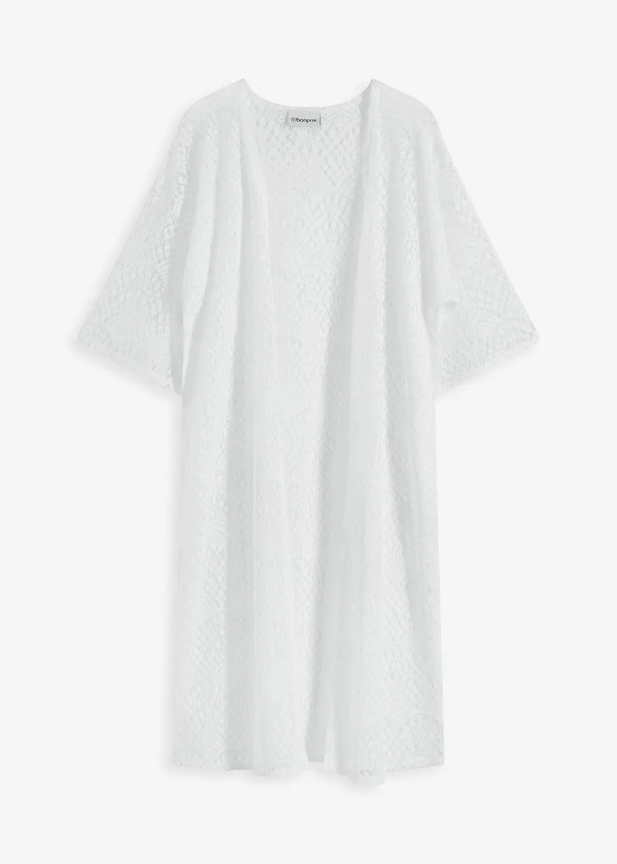 Transparenter Strandkimono in weiß von vorne - bonprix