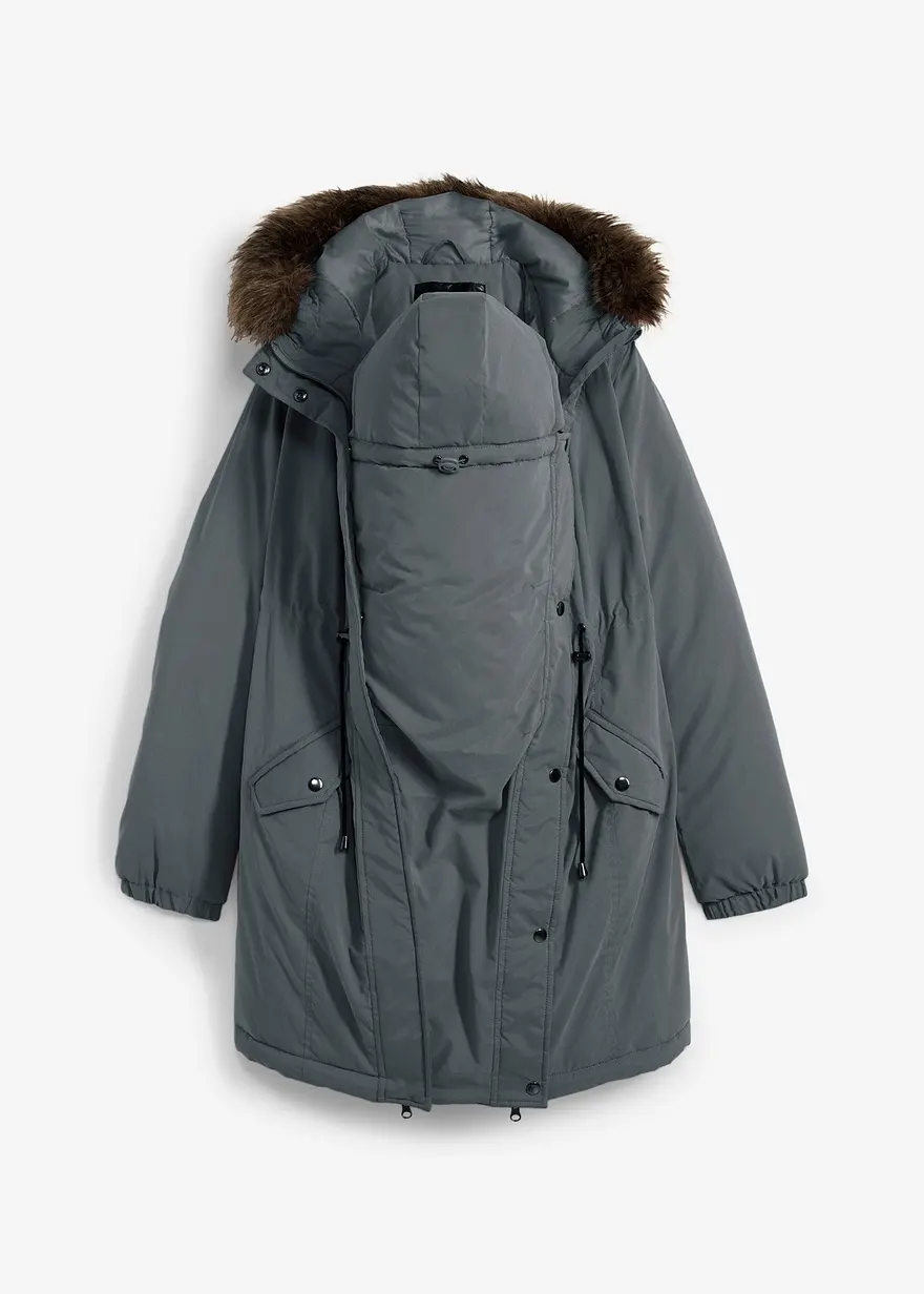 3-in-1 Umstandsparka mit Trageeinsatz in grau von vorne - bonprix